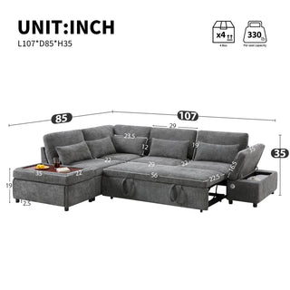 107'' Sectional Sleeper Sofa Bed with Pull Out Couch Dweva