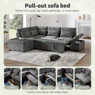 107'' Sectional Sleeper Sofa Bed with Pull Out Couch Dweva