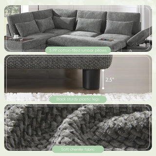 107'' Sectional Sleeper Sofa Bed with Pull Out Couch Dweva