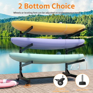 41"H Freestanding Kayak Storage Rack – Holds 3 Kayaks, Heavy-Duty Adjustable Stand with Lockable Wheels for Kayak, Canoe, SUP & Surfboard, 45.87"W*28.94"D*41"H Dweva