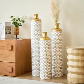 Floor metal vase modern style decoration home droplet shaped white metal vase 3-piece set gorgeous home decoration large glazed metal vase Dweva