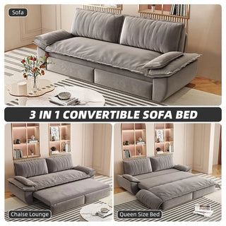 73.2" Queen Pull Out Sofa Bed,3-in-1 Convertible Sleeper Sofa,Multi-Functional Velvet Loveseat Bed,Grey(Old Sku:W1885P154642/W1885P214789,New Sku:W1885S00121) Dweva