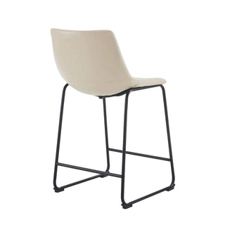 (Set of 2) Vintage Style 24-Inch Armless Industrial Faux Leather Counter Stool with Metal Legs and Footrest for Kitchen Island, Cafe, Pub, Bar Counter, Cream and Black Dweva