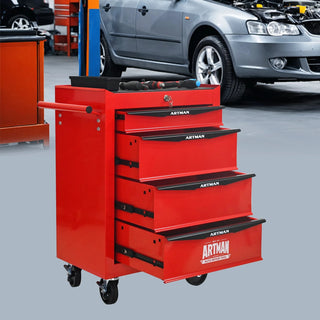 Rolling Metal Tool Chest with 4 Drawers, 20" 4-Drawer Tool Chest Cabinet with Ball Bearing Drawer Slides, Steel Tool Storage Box Organizer -Red&Black Dweva