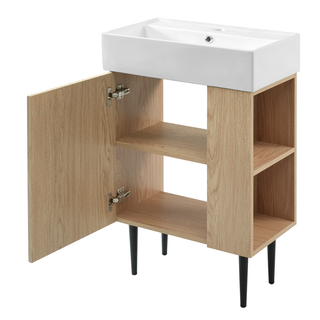 21.6" Wood Bathroom vanity, Combo Cabinet, Bathroom Storage Cabinet, Single Ceramic Sink, Right side storage Dweva