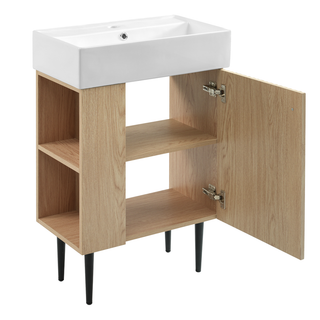 21.6" Wood Bathroom vanity, Combo Cabinet, Bathroom Storage Cabinet, Single Ceramic Sink, Left side storage Dweva