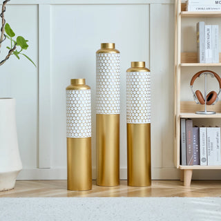 Floor metal vase modern style decoration home droplet shaped white metal vase 3-piece set gorgeous home decoration large glazed metal vase Dweva