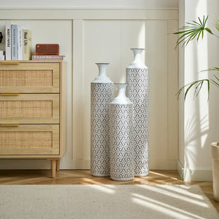 Floor Metal Vases Decorated White Metal vases Set of 3 gorgeous home decoration large glazed metal vases 24in/28.7in/33.5in height Dweva