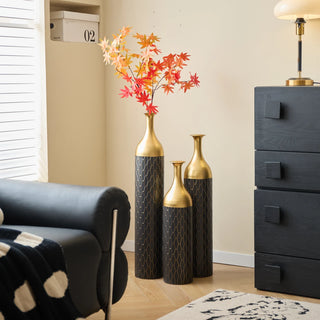 Black and Gold Metal Vase Set of 3 Floor Vases Ideal for Mother's Day Gift Wedding Decoration Elegant Floral Display Dweva