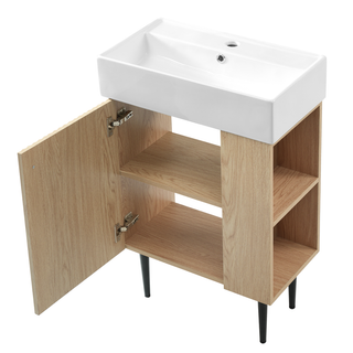 21.6" Wood Bathroom vanity, Combo Cabinet, Bathroom Storage Cabinet, Single Ceramic Sink, Right side storage Dweva