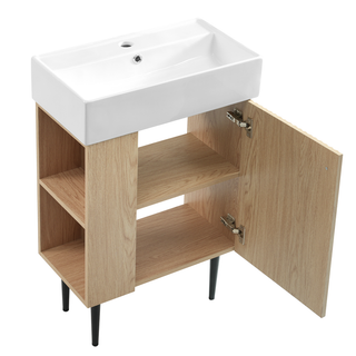 21.6" Wood Bathroom vanity, Combo Cabinet, Bathroom Storage Cabinet, Single Ceramic Sink, Left side storage Dweva