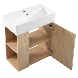 [Video]21.6 inch Modern Floating Bathroom Vanity with Ceramic Basin - Perfect for Small Bathrooms, Left side storage Dweva