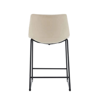 (Set of 2) Vintage Style 24-Inch Armless Industrial Faux Leather Counter Stool with Metal Legs and Footrest for Kitchen Island, Cafe, Pub, Bar Counter, Cream and Black Dweva