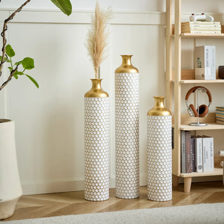 Floor metal vase modern style decoration home droplet shaped white metal vase 3-piece set gorgeous home decoration large glazed metal vase Dweva