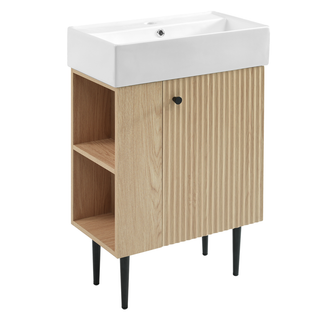 21.6" Wood Bathroom vanity, Combo Cabinet, Bathroom Storage Cabinet, Single Ceramic Sink, Left side storage Dweva