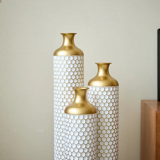 Floor metal vase modern style decoration home droplet shaped white metal vase 3-piece set gorgeous home decoration large glazed metal vase Dweva