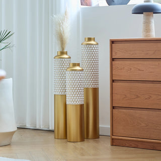 Floor metal vase modern style decoration home droplet shaped white metal vase 3-piece set gorgeous home decoration large glazed metal vase Dweva