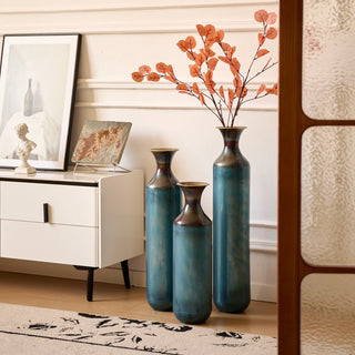 Floor metal vase modern style decoration home droplet shaped white metal vase 3-piece set gorgeous home decoration large glazed metal vase Dweva