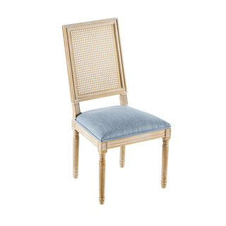 [Set of 2] French Country Dining Chairs - Elegant Cane Backrest & Upholstered Seats with Fluted Legs - Rustic Weathered Finish - Solid Rubberwood Frame - Vintage Inspired Kitchen & Dining Room Chairs Dweva