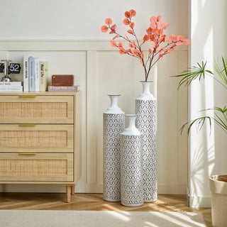 Floor Metal Vases Decorated White Metal vases Set of 3 gorgeous home decoration large glazed metal vases 24in/28.7in/33.5in height Dweva