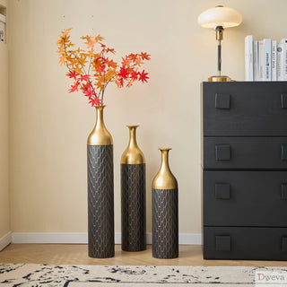 Black and Gold Metal Vase Set of 3 Floor Vases Ideal for Mother's Day Gift Wedding Decoration Elegant Floral Display Dweva