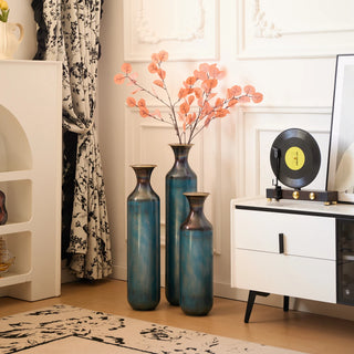 Floor metal vase modern style decoration home droplet shaped white metal vase 3-piece set gorgeous home decoration large glazed metal vase Dweva