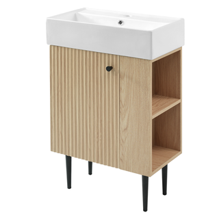 21.6" Wood Bathroom vanity, Combo Cabinet, Bathroom Storage Cabinet, Single Ceramic Sink, Right side storage Dweva
