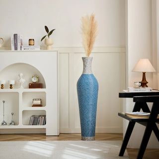 39-Inch Tall Standing Designer Floor Vase - Durable Artificial Rattan - Elegant Two-Tone Dark Brown Finish - Ideal Decor Accent for Living Room, Bedroom, Entryway - Stylish Home Decor Statement Piece Dweva