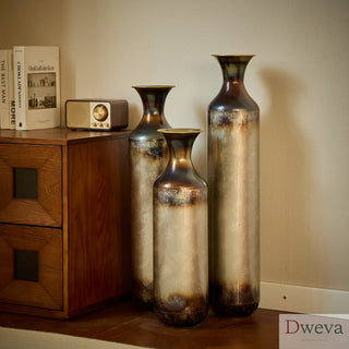 Floor metal vase modern style decoration home droplet shaped white metal vase 3-piece set gorgeous home decoration large glazed metal vase Dweva