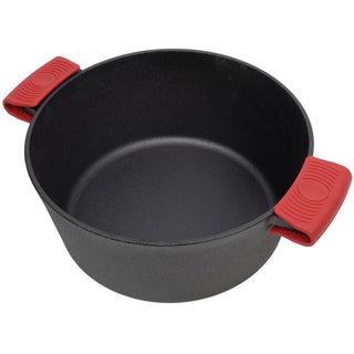 2 in 1 Pre-Seasoned Cast Iron Dutch Oven With Dual Handles, Outdoor Camping Deep Pot for Camping Fireplace Cooking BBQ Baking Campfire, 5 Quart.With 2pcs Silicone Handel Covers. Dweva