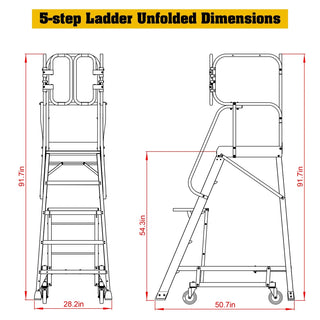 5 Step 375lbs Aluminum Rolling Platform Ladder Dweva