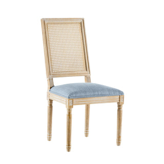 [Set of 2] French Country Dining Chairs - Elegant Cane Backrest & Upholstered Seats with Fluted Legs - Rustic Weathered Finish - Solid Rubberwood Frame - Vintage Inspired Kitchen & Dining Room Chairs Dweva