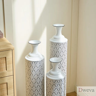 Floor Metal Vases Decorated White Metal vases Set of 3 gorgeous home decoration large glazed metal vases 24in/28.7in/33.5in height Dweva