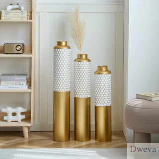 Floor metal vase modern style decoration home droplet shaped white metal vase 3-piece set gorgeous home decoration large glazed metal vase Dweva