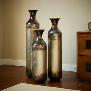 Floor metal vase modern style decoration home droplet shaped white metal vase 3-piece set gorgeous home decoration large glazed metal vase Dweva