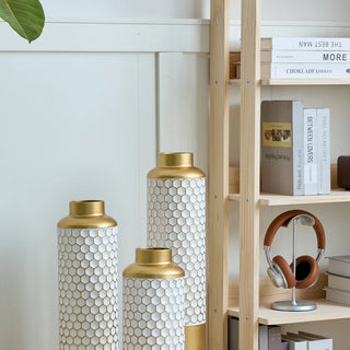 Floor metal vase modern style decoration home droplet shaped white metal vase 3-piece set gorgeous home decoration large glazed metal vase Dweva