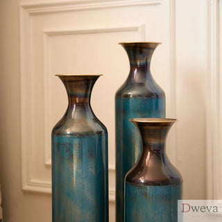 Floor metal vase modern style decoration home droplet shaped white metal vase 3-piece set gorgeous home decoration large glazed metal vase Dweva