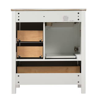 30" White Bathroom Vanity with Sink Combination Set, Bathroom Storage Cabinet with Soft Close Door, 3 Soft Close Drawers and Removable Tray, Solid Wood Frame Dweva