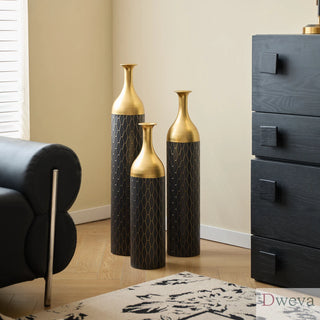 Black and Gold Metal Vase Set of 3 Floor Vases Ideal for Mother's Day Gift Wedding Decoration Elegant Floral Display Dweva