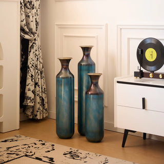 Floor metal vase modern style decoration home droplet shaped white metal vase 3-piece set gorgeous home decoration large glazed metal vase Dweva