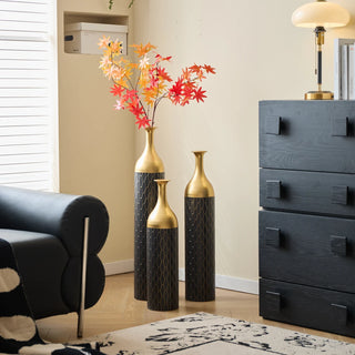 Black and Gold Metal Vase Set of 3 Floor Vases Ideal for Mother's Day Gift Wedding Decoration Elegant Floral Display Dweva