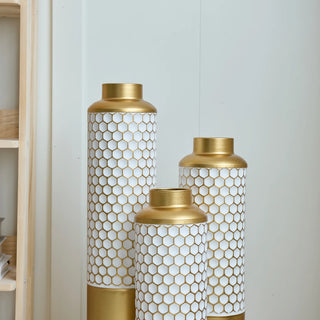 Floor metal vase modern style decoration home droplet shaped white metal vase 3-piece set gorgeous home decoration large glazed metal vase Dweva