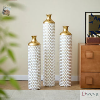 Floor metal vase modern style decoration home droplet shaped white metal vase 3-piece set gorgeous home decoration large glazed metal vase Dweva