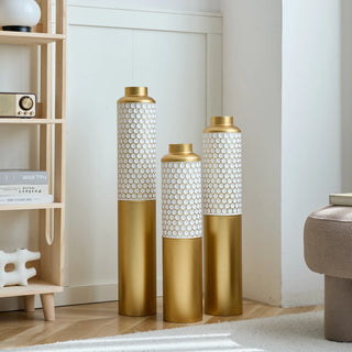 Floor metal vase modern style decoration home droplet shaped white metal vase 3-piece set gorgeous home decoration large glazed metal vase Dweva