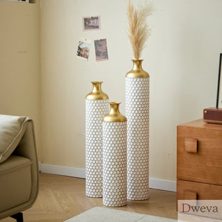 Floor metal vase modern style decoration home droplet shaped white metal vase 3-piece set gorgeous home decoration large glazed metal vase Dweva