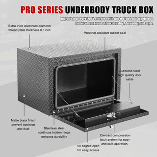 30 inch aluminum underbody truck tool box heavy duty underbed toolbox tool storage organizer chest with lock and keys, waterproof trailer box, extra thick diamond thread plate matte black finish Dweva