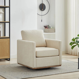 30.7"W Square Upholstered Swivel Accent Chair and Comfy Accent Single Sofa Chair, 360 Degree Club Chair, Lounge Armchair for Living Room Bedroom Apartment Nursery.Beige Dweva
