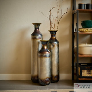 Floor metal vase modern style decoration home droplet shaped white metal vase 3-piece set gorgeous home decoration large glazed metal vase Dweva