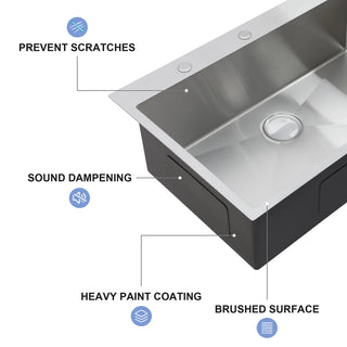 33" Drop-in Kitchen Sink with Pull-Out Faucet and Soap Dispenser - 33 x 22 x 10 inch Single Bowl 16 Gauge Stainless Steel Topmount Kitchen Sink Basin Dweva
