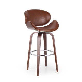 30" Mid-Century Modern Upholstered Swivel Barstool, Walnut + Cognac Dweva